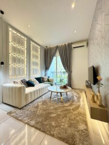 Modern living room design at Daffodil Residensi condo Puncak Alam